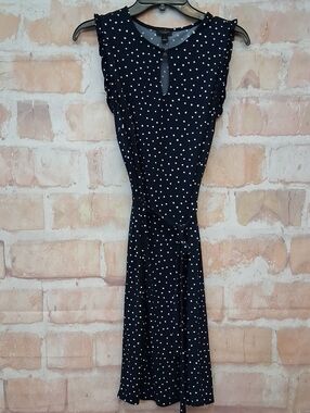 Ann Taylor Factory Navy and White Polka Dot Tie-Waist Dress
